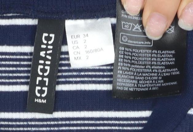 H&M Women's Blue Striped A-Line Dress, Size 6