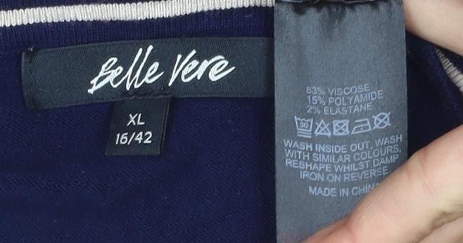 Bella Vera Women's Blue Boat Neck Pullover Jumper XL