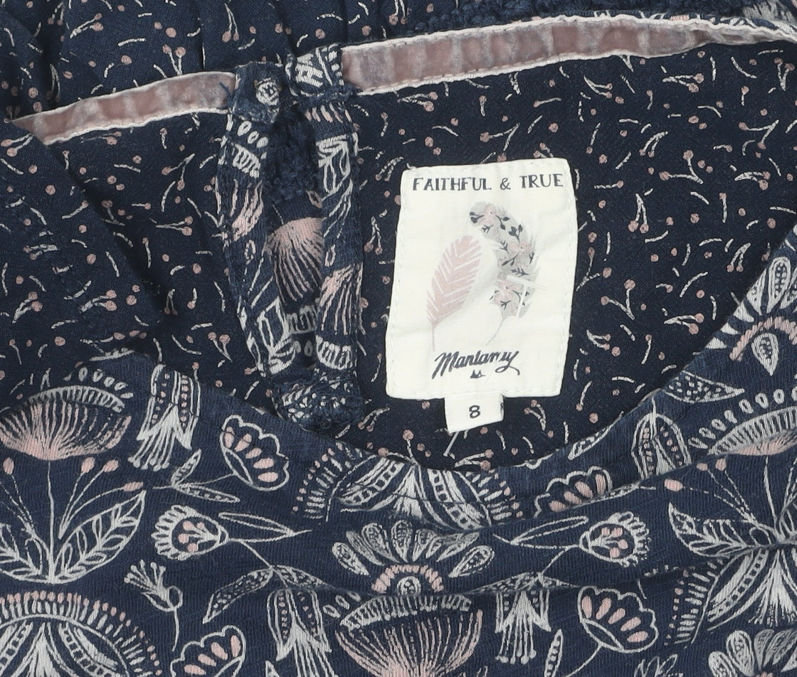 Mantaray Women's Blue Floral Tunic Blouse Size 8