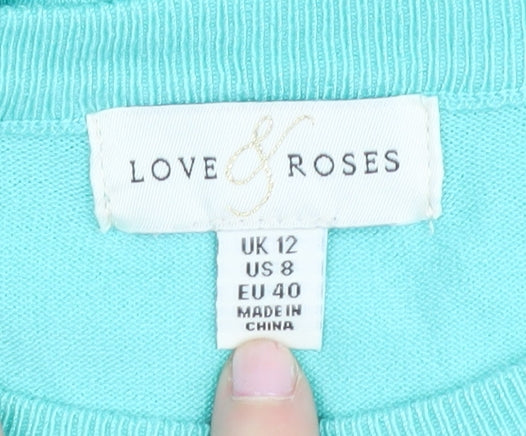 Love & Roses Women's Blue Floral Pullover Jumper UK 12