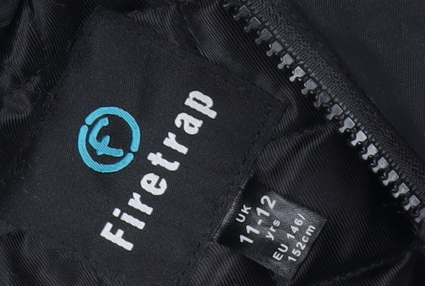 Firetrap Boys Black Hooded Parka Jacket, Size 11, Great Condition