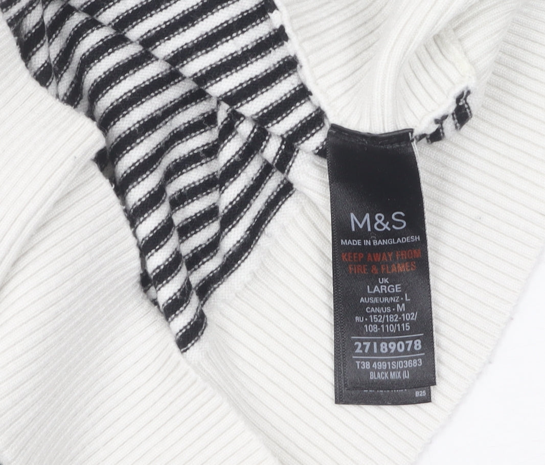 Marks & Spencer Women's L Black Striped Pullover Jumper