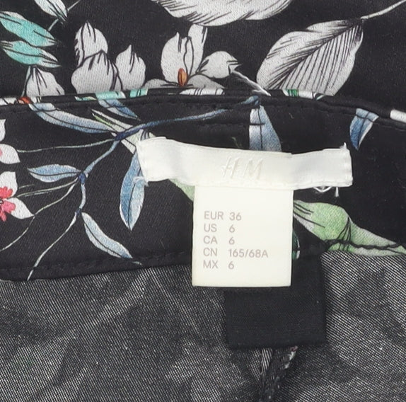 H&M Women's Black Floral Skinny Trousers - Size 8