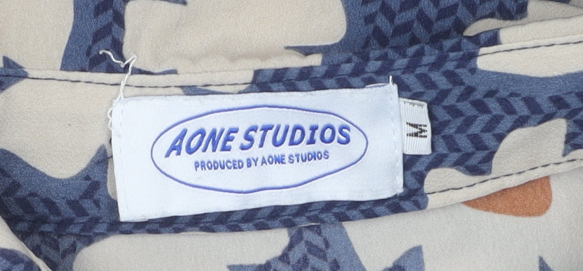 Aone Studios Men's Blue Floral Button-Up Shirt M