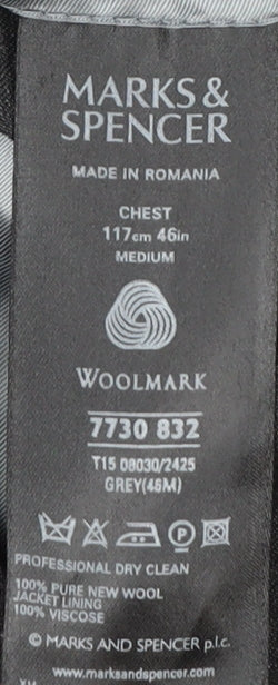 Marks & Spencer Men's Grey Check Wool Blazer 46R