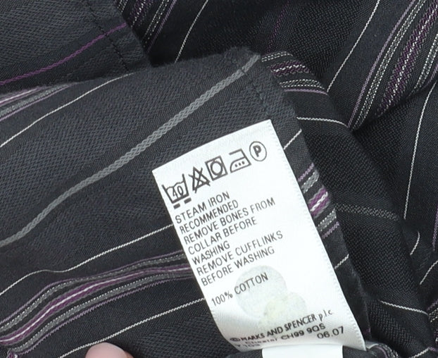 Marks & Spencer Men's Black Striped Long Sleeve Shirt 2XL