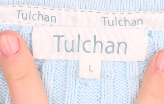 Tulchan Women's Blue Cable-Knit V-Neck Pullover Jumper L