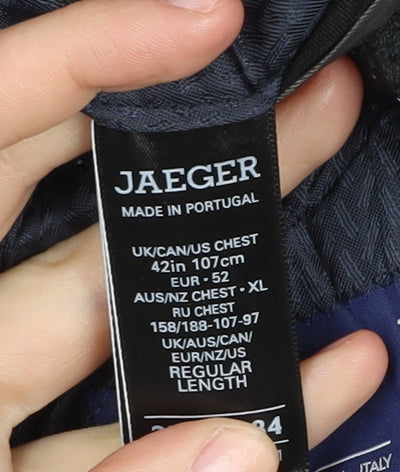 Brand and care label for Jaeger Men's Grey Wool Blazer 42 Regular Fit