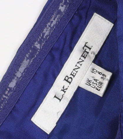 Brand and care label for L.K. Bennett Women's Blue Silk A-Line Dress, size 10