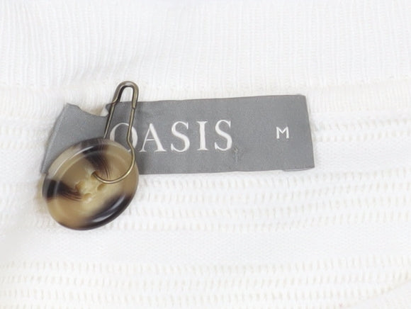 Oasis Women's Ivory Pullover Jumper M Button Detail