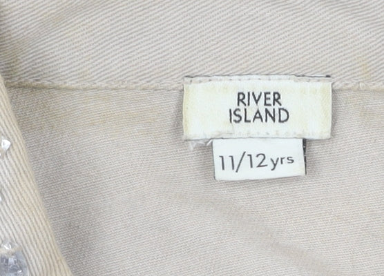 River Island Teens Beige Embroidered Button-Up Shirt