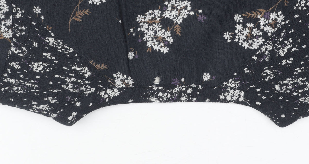 FatFace Women's Black Floral V-Neck Blouse UK 6