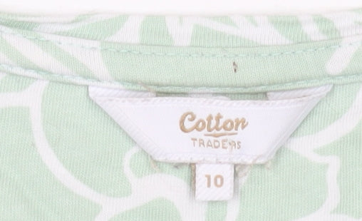 Cotton Traders Women's Green Floral T-Shirt, Size 10