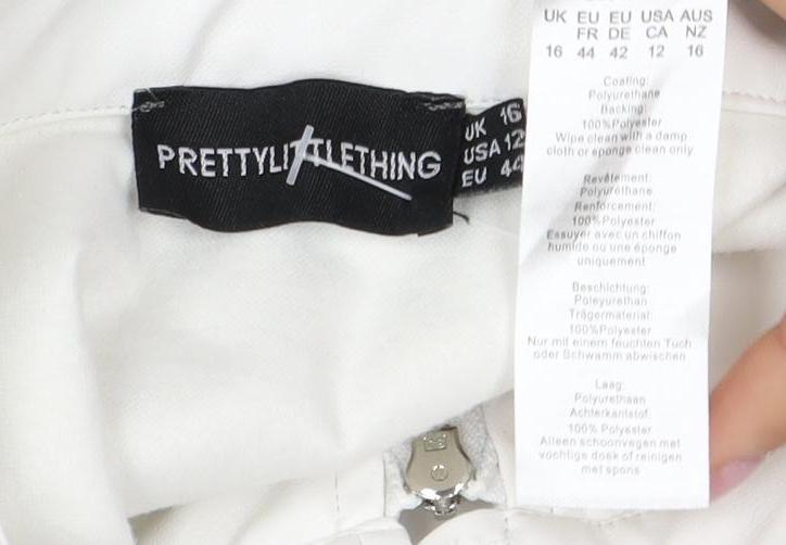 PrettyLittleThing Women's White Yellow Biker Jacket UK 12