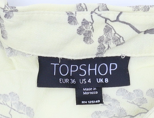 Topshop Women's Yellow Floral Cropped Button-Up Shirt