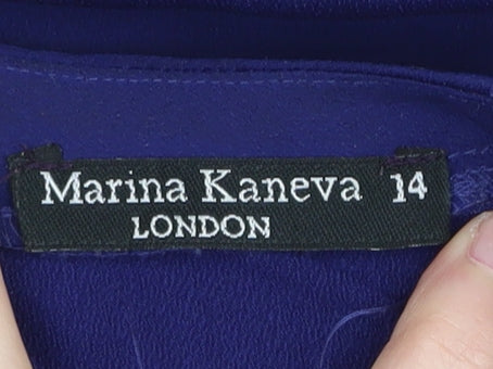 Marina Kaneva Women's Blue Beaded Sleeveless Blouse Size 14