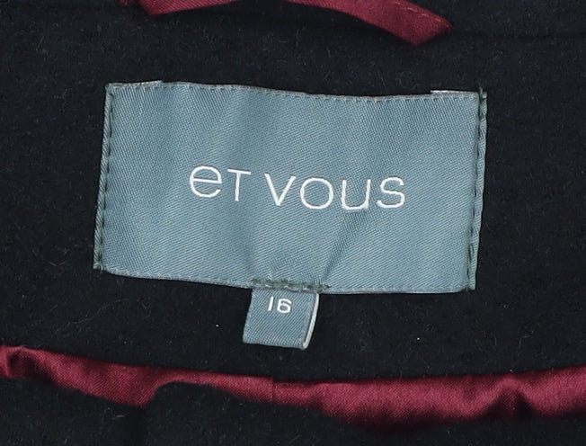 Et Vous Women's Black Mid-Length Overcoat Size 16