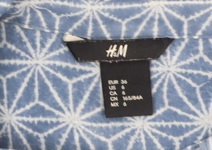 H&M Women's Blue Sleeveless Button-Up Top, Size 8