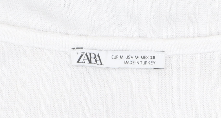 Zara Women’s White Wrap Blouse, M, V-Neck Casual Knit