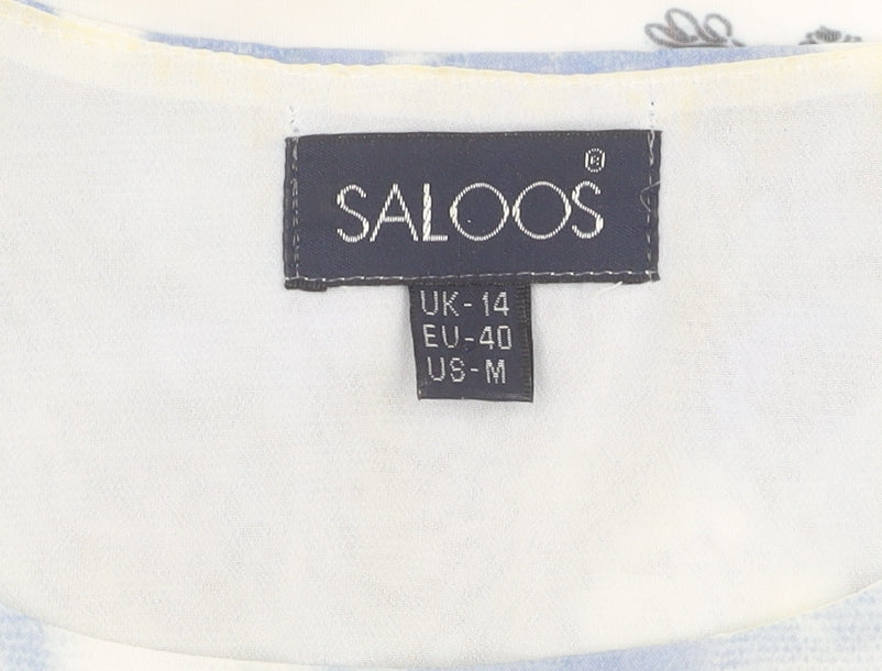 Saloos Women's White Floral 3/4 Sleeve Tunic Blouse Size 14
