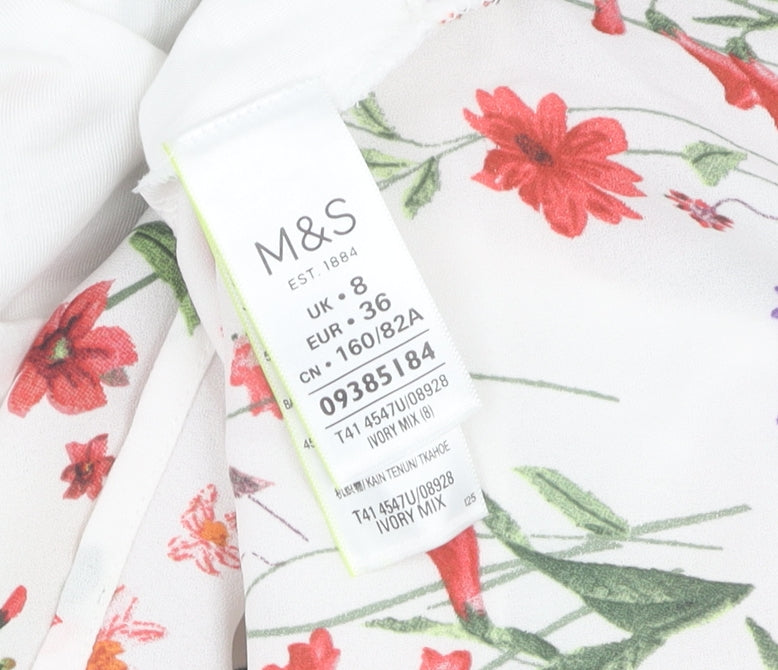 Marks & Spencer Women White Floral T-Shirt Size 8