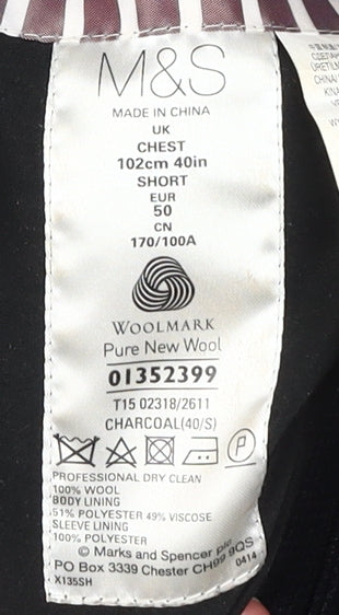 Marks & Spencer Men's Black Wool Blazer, Size 40S
