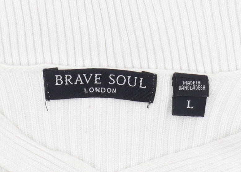 Brave Soul Women's White Collared Pullover Jumper L