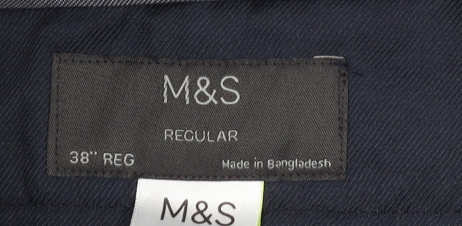 Marks & Spencer Men's Black Regular Fit Trousers, Size 38