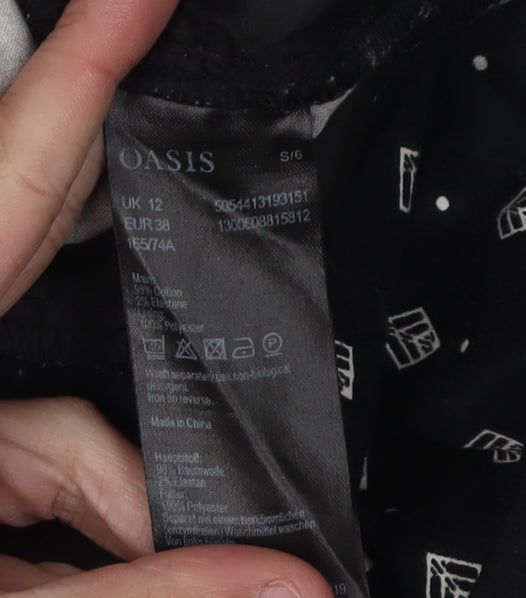 Oasis Women's Black Geometric Slim Trousers Size 12