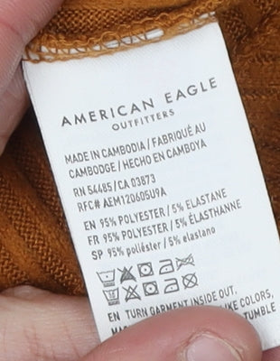 American Eagle Women's Brown V-Neck Knit T-Shirt - M