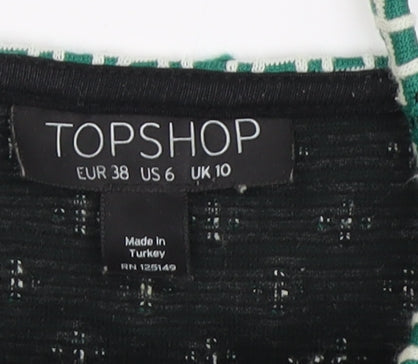 Topshop Women's Green Geometric Camisole Tank Top, Size 10