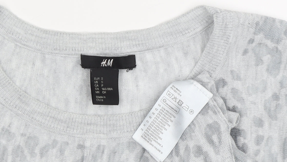 H&M Women's Grey Animal Print Long Sleeve Top Size S