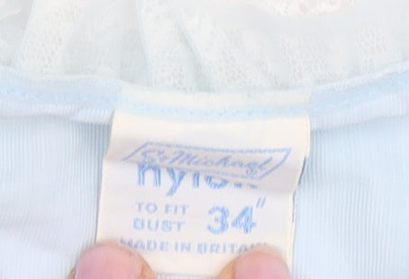 St Michael Blue Women's Blouse, Size 34 with Lace Accents