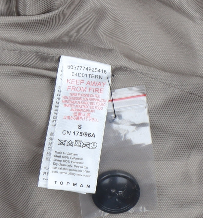 Topman Men's Beige Overcoat S Single-Breasted
