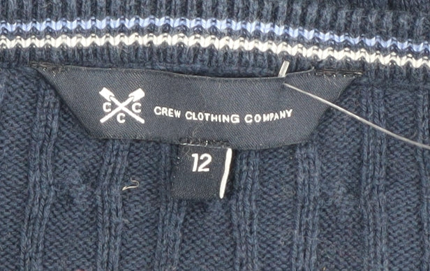 Crew Clothing Blue Cable Knit V-Neck Jumper Size 12