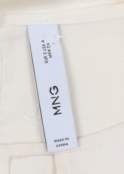 MNG Women's Ivory Blouse Size 6 Round Neck Long Sleeve