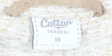 Cotton Traders Women's Ivory Wool Coat, Size 14, Fur Trim