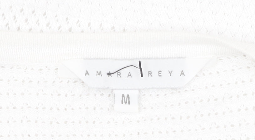 Amara Reya Women's White Open-Knit Cardigan M