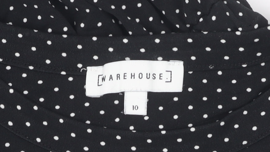 Warehouse Women's Black Polka Dot Dress - Size 10