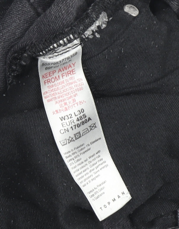 Topman Men's Black Skinny Distressed Jeans Size 32