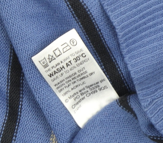 Marks & Spencer Men's Blue Striped Pullover Jumper - L