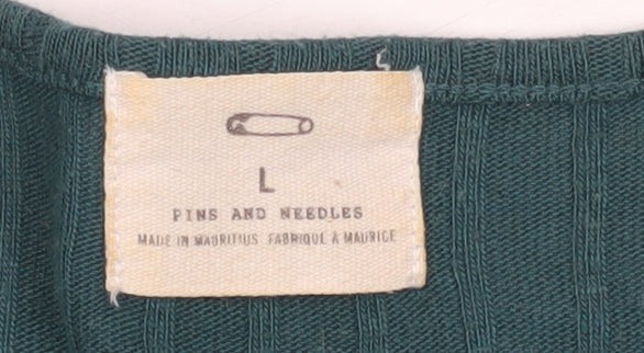 Pins and Needles Green Cropped Blouse, Women's L, Knit
