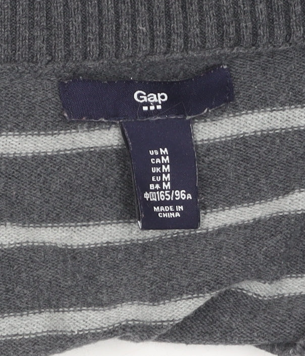 Gap Women's Grey Striped V-Neck Pullover Jumper M