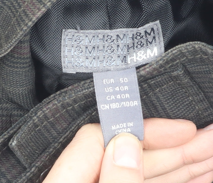 H&M Men's Black Check Belted Coat Size 40 - Casual & Stylish