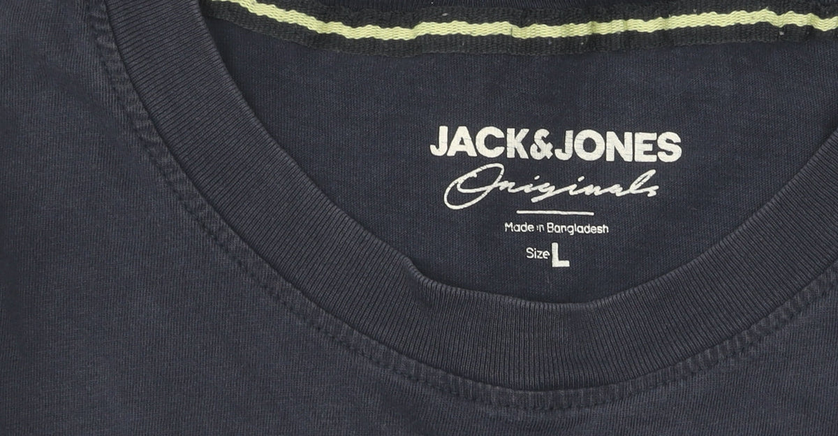 Jack & Jones Men's Blue Crew Neck T-Shirt, L, Cotton