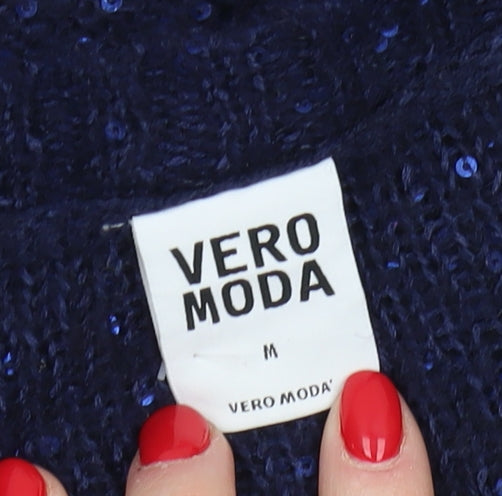 Vero Moda Women's Blue Sequin Pullover Jumper M