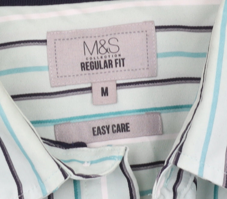 Marks & Spencer Men's Multicoloured Striped Shirt, M, Regular Fit