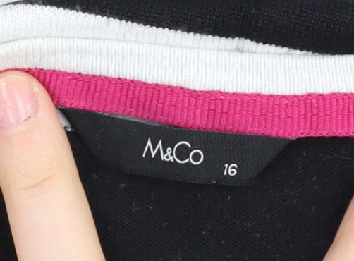 M&Co Women's Black Striped Pullover Jumper Size 16