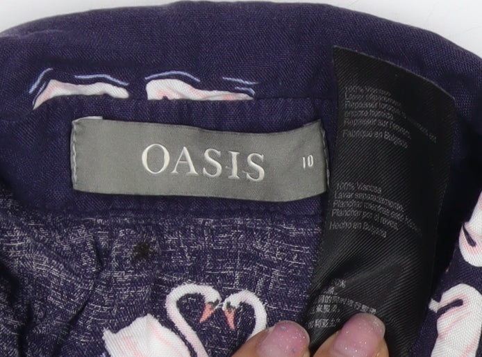 Oasis Women's Blue Swan Print Blouse Size 10