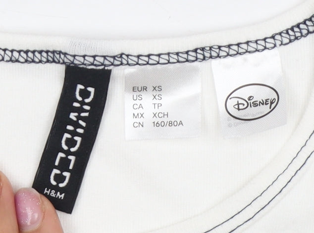 H&M Women White Disney Tank XS Crew Neck Sleeveless